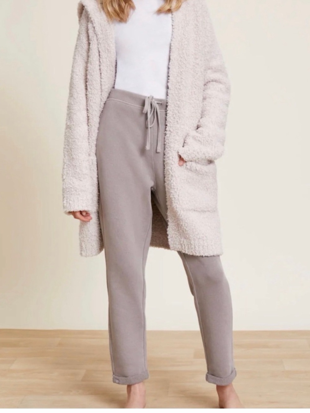 Barefoot Dreams CozyChic Lite Coastal Hooded Cardigan Cream Size M